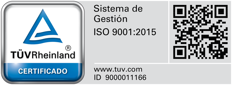 Sistema de Gestión ISO 9001:2015 certificado por TÜV Rheinland con código QR